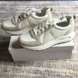 Cozy Girl Platform Lace Up Sneakers White and Tan